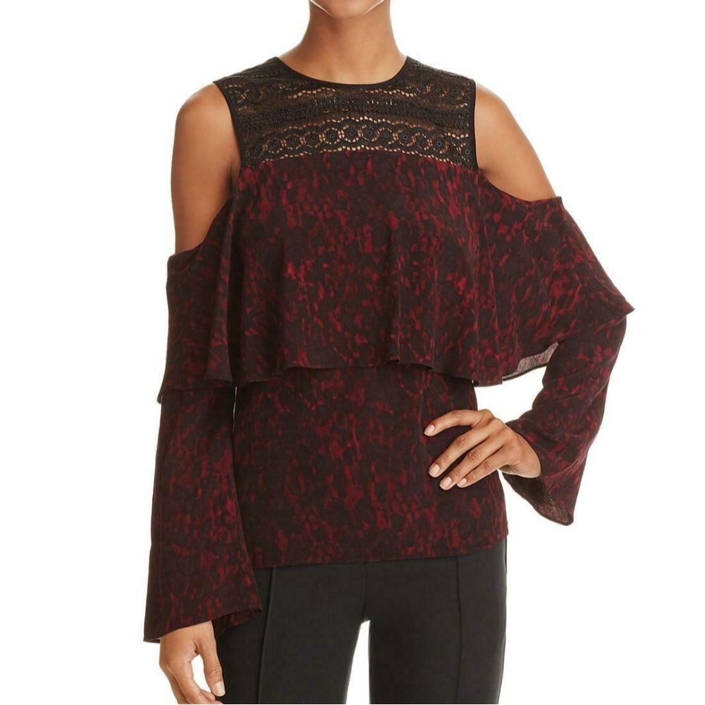Yigal x Aqua Cold Shoulder Crochet Lace Blouse - Medium NWT